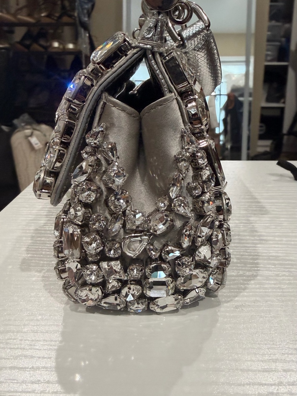 Dolce & Gabbana Silver Crystal-Embellished Top Handle Clutch - Picture 7 of 12